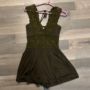 Sage Olive Green Lace Romper